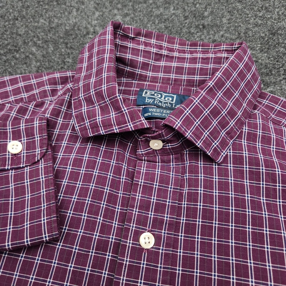 Polo Ralph Lauren Mens Large Purple Plaid Westerton Button Shirt Two-Ply Cotton